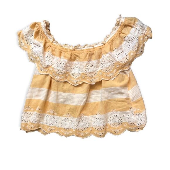 American Eagle Yellow Striped Off the Shoulder Cropped Blouse - Picture 4 of 10